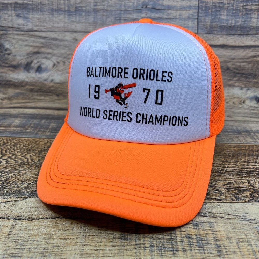 Baltimore Orioles Mens Trucker Hat Orange Snapback 1970 World Series Champions